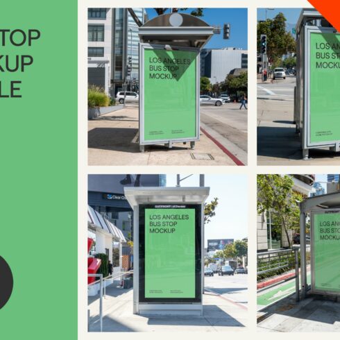 Urban Bus Stop Mockup Bundle PSD cover image.