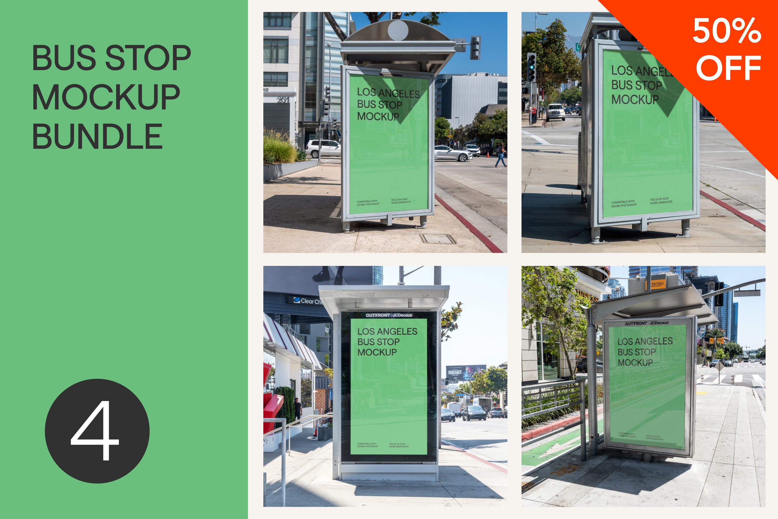 Urban Bus Stop Mockup Bundle PSD cover image.