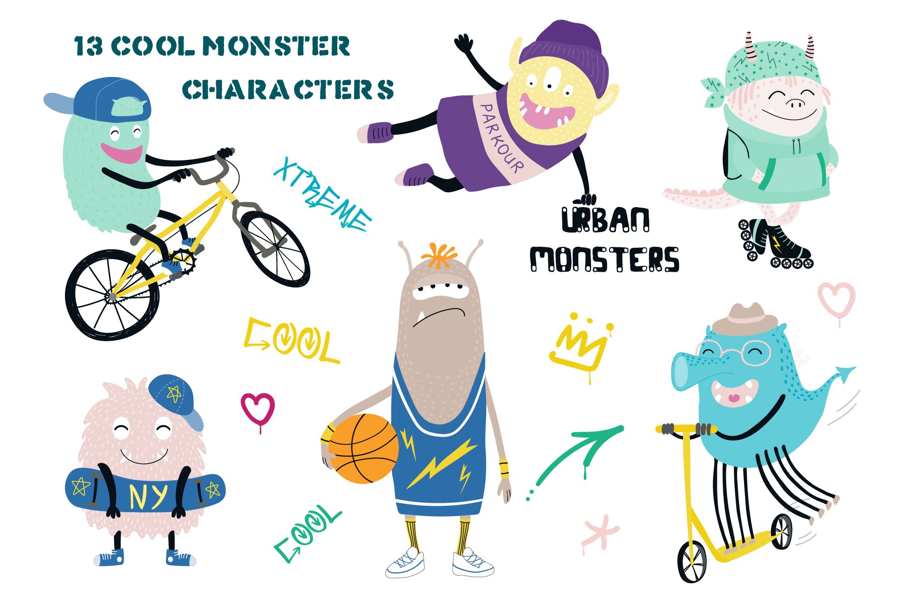 Cool Urban Monsters Vector Graphics preview image.