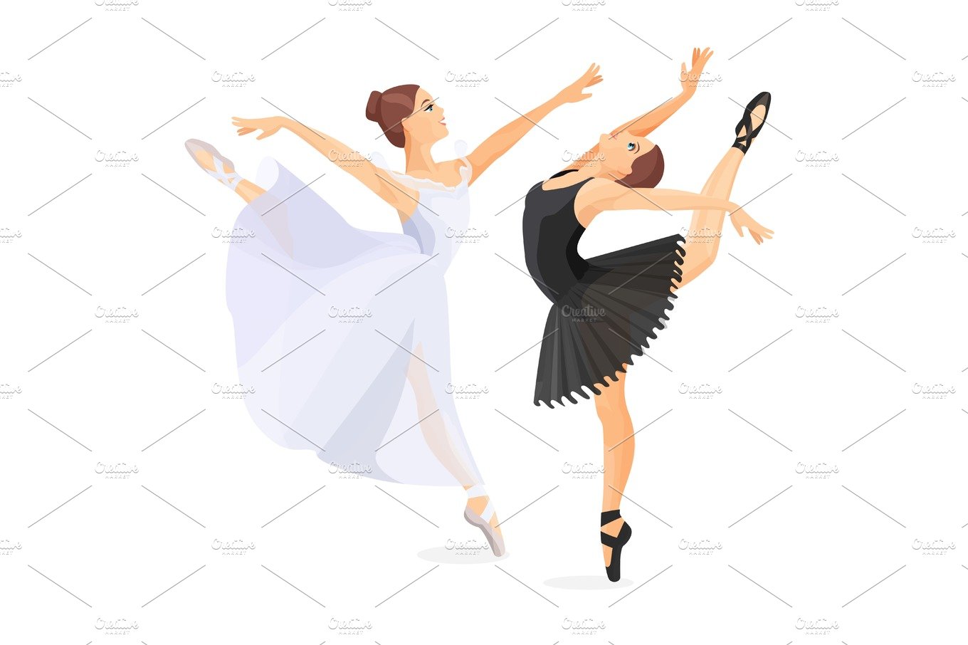 Three young ballet dancers standing in pose flat design cover image.