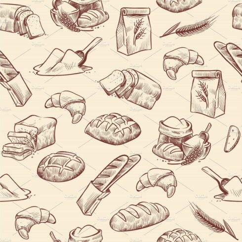 Bakery seamless pattern. Bread cover image.