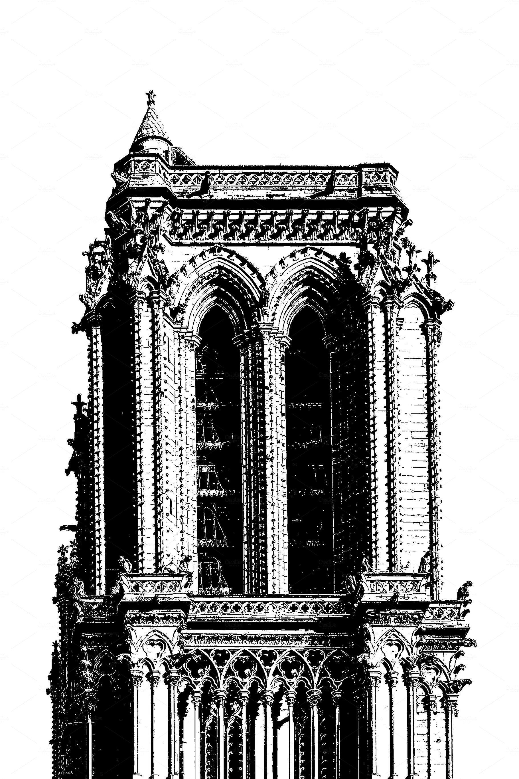 Notre Dame Church Tower Isolated Graphic preview image.