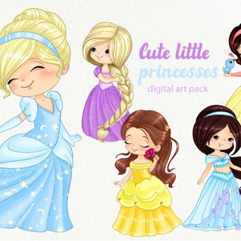 Cute princess PNG clipart download. cover image.