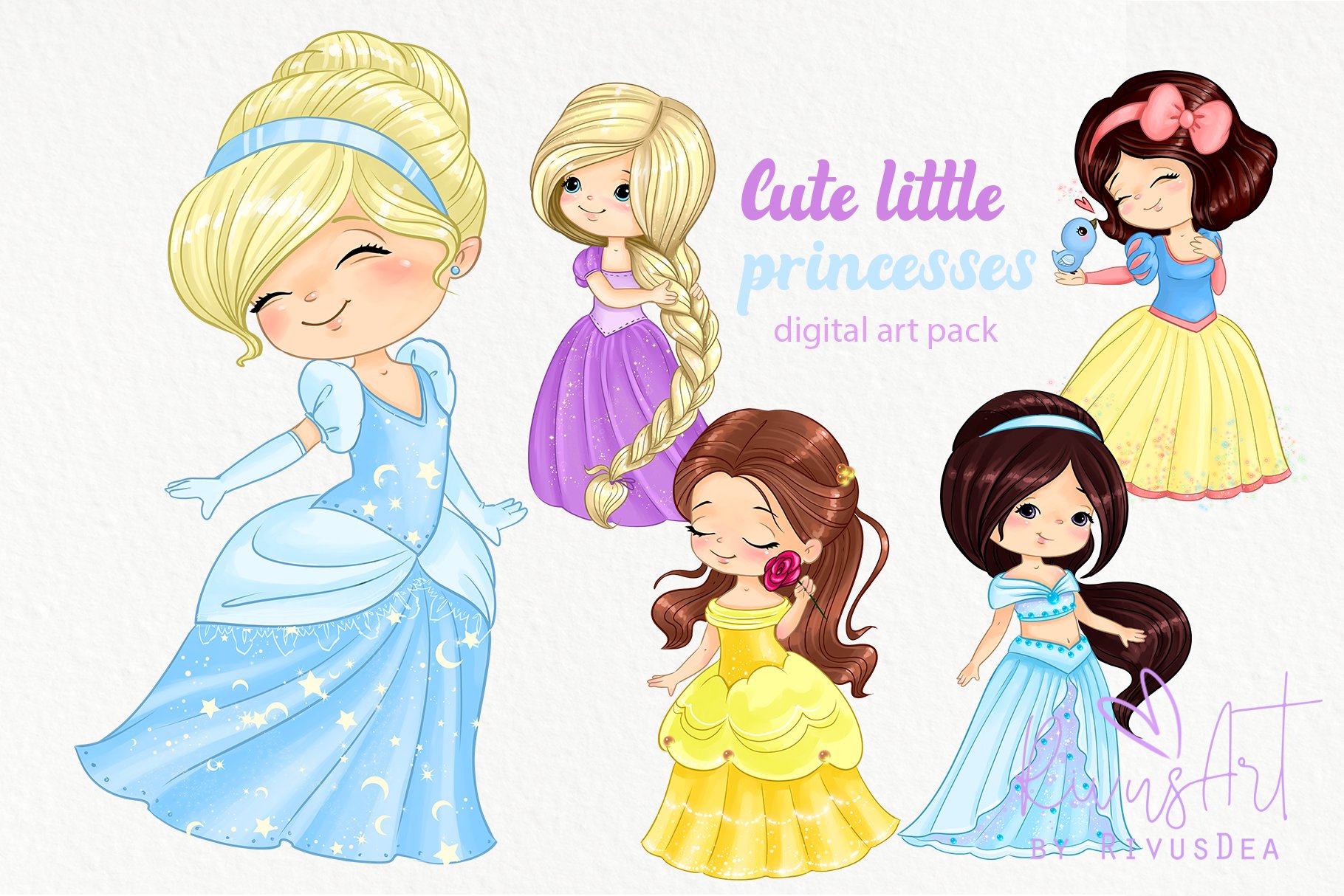 Cute princess PNG clipart download. cover image.