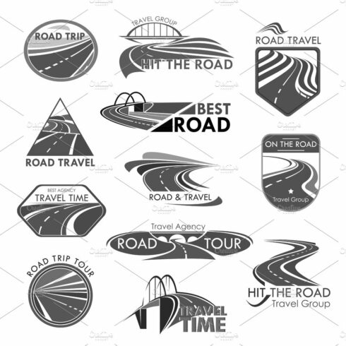 Road travel company agency vector template icons cover image.