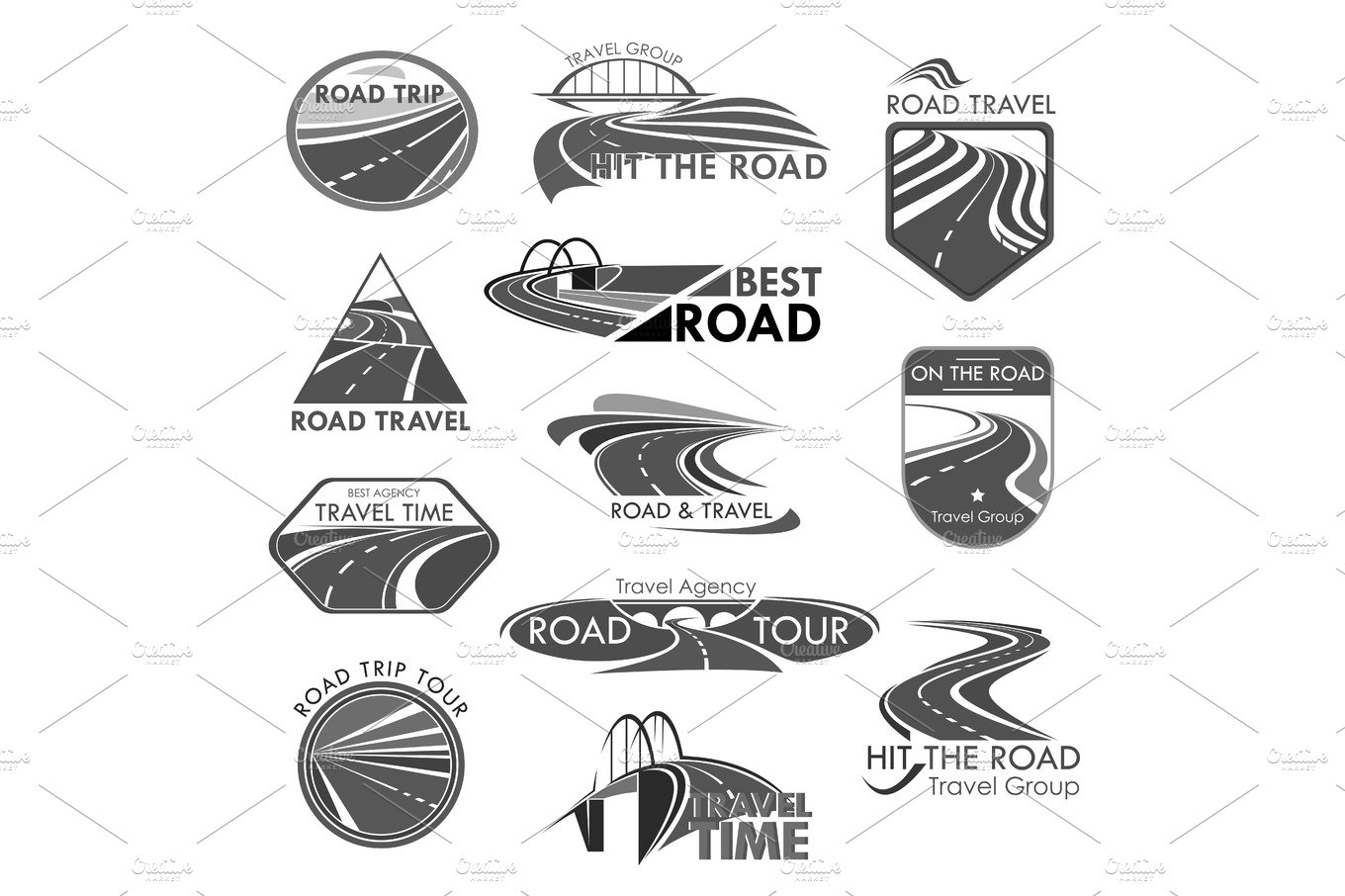 Road travel company agency vector template icons cover image.