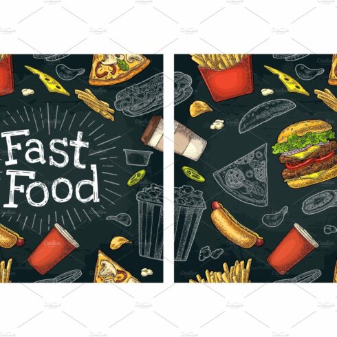 Seamless pattern fast food. cover image.