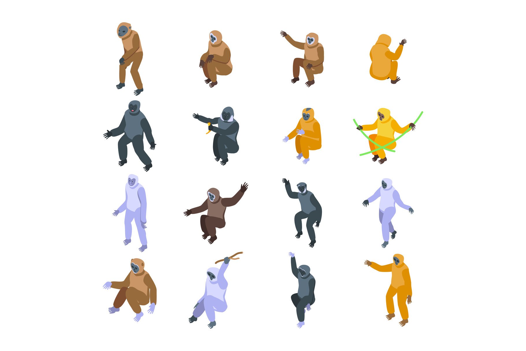 Gibbon icons set, isometric style cover image.