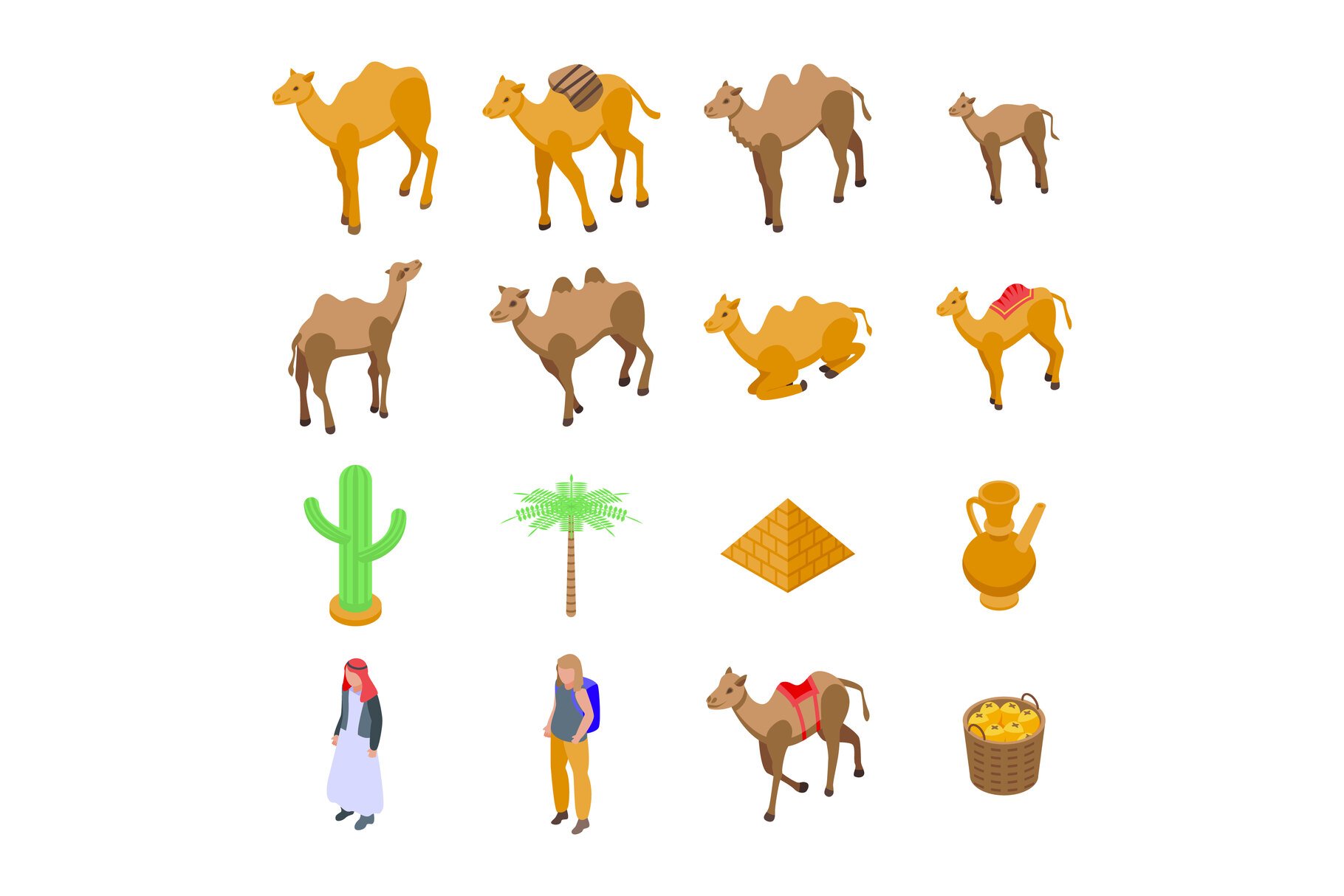 Camel icons set, isometric style cover image.