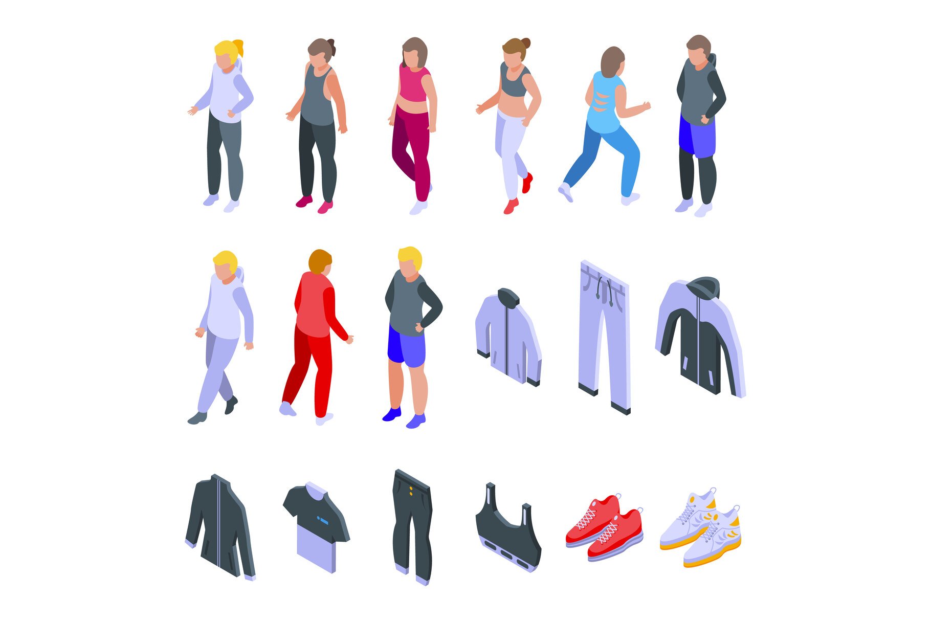 Workout fashion icons set isometric cover image.