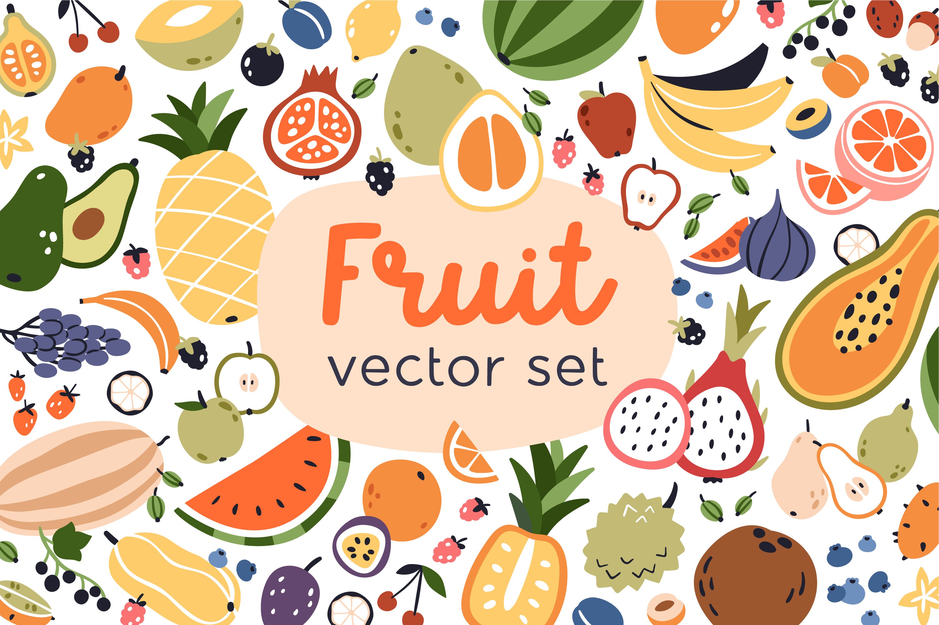 Fresh organic fruits and berries set cover image.