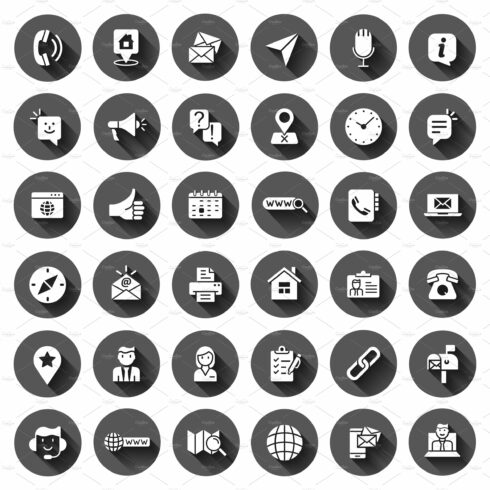 Contact us icon set in flat style cover image.