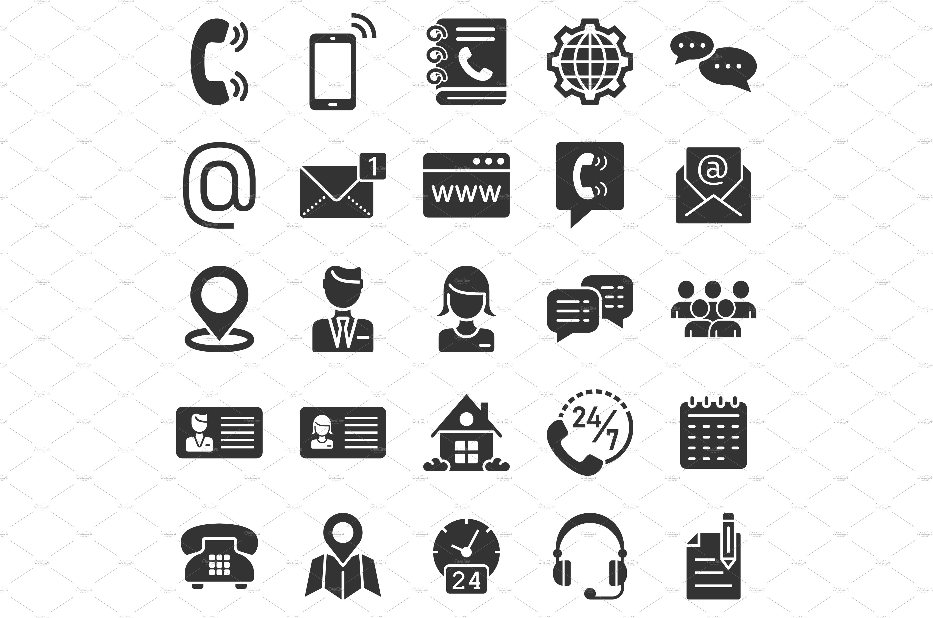 Contact icon set in flat style cover image.