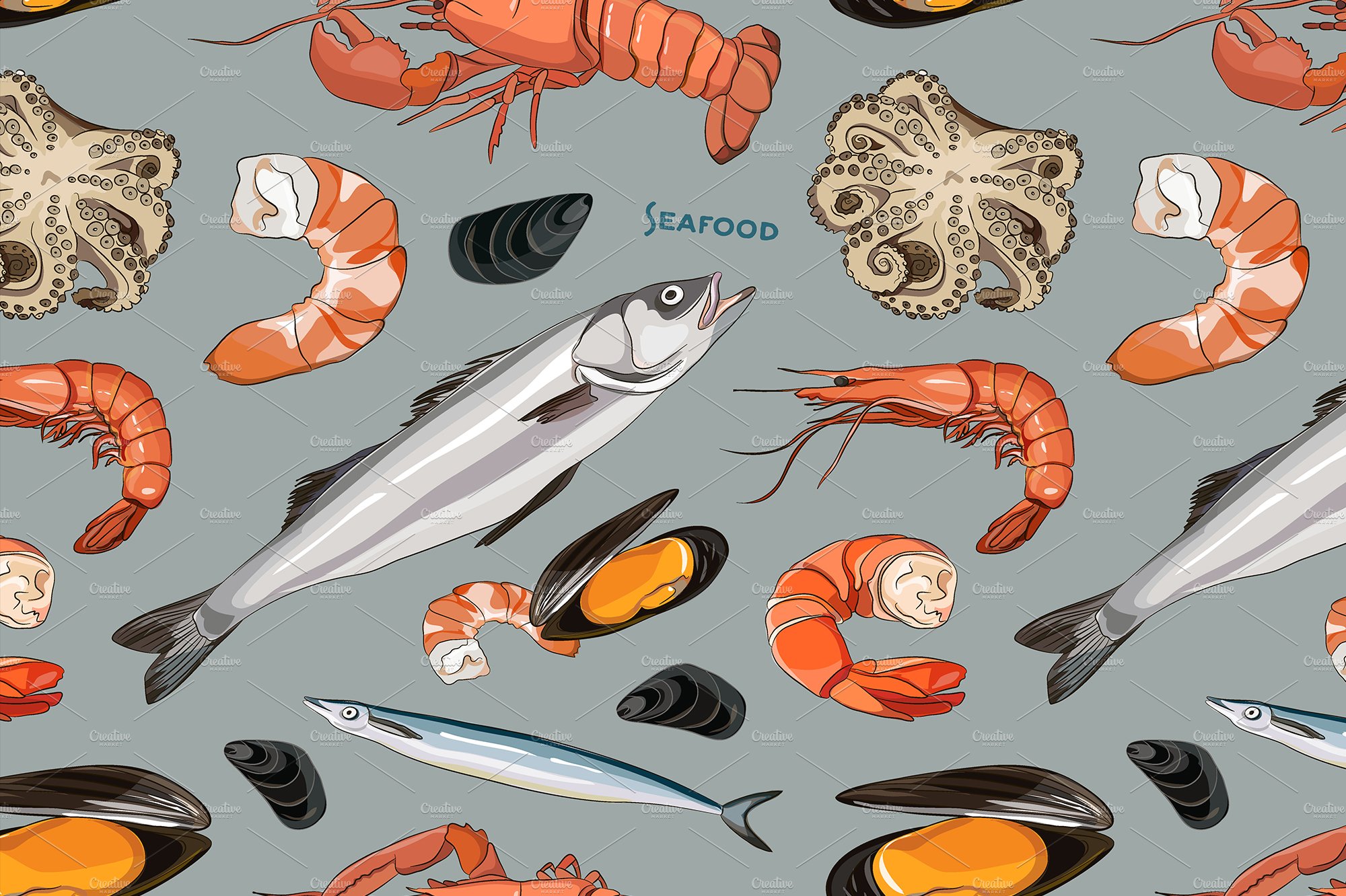 Vector Seafood set pattern cover image.