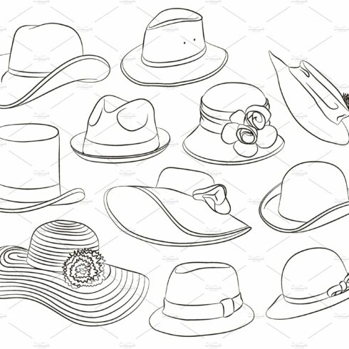 Vector set of man and woman hats cover image.