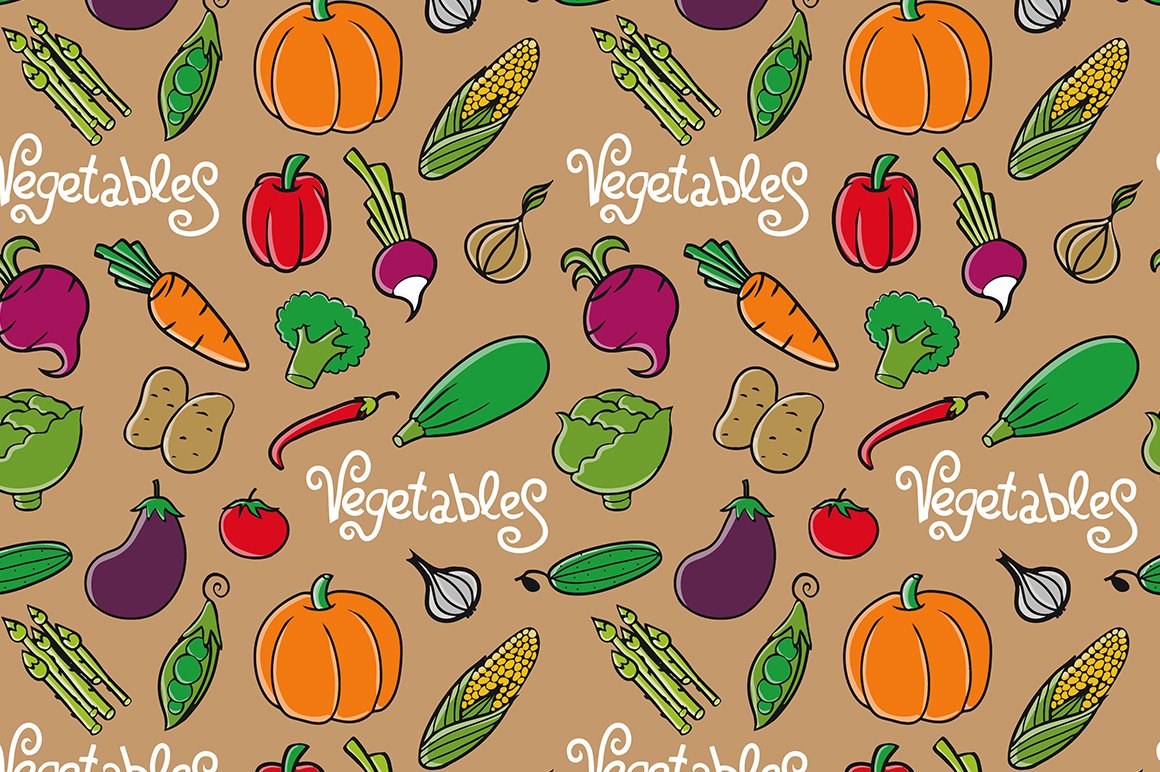 4  patterns with vegetables & fruits preview image.