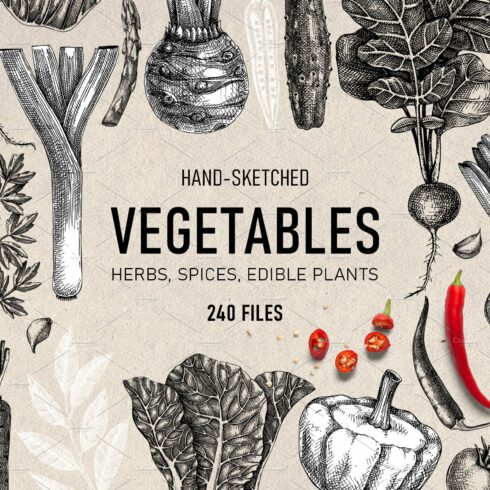 Vegetables & Herbs Vector Sketches. cover image.