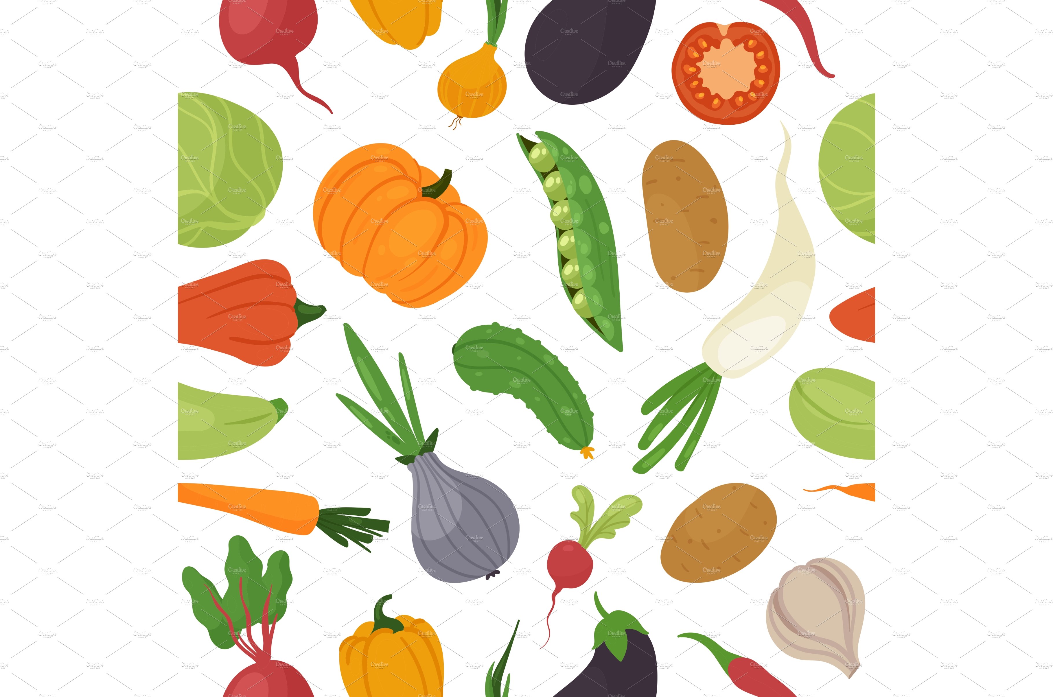 Vegetables healthy seamless pattern cover image.