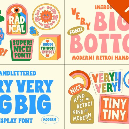 4 Hand Drawn Fonts! VeryVery! Retro! cover image.
