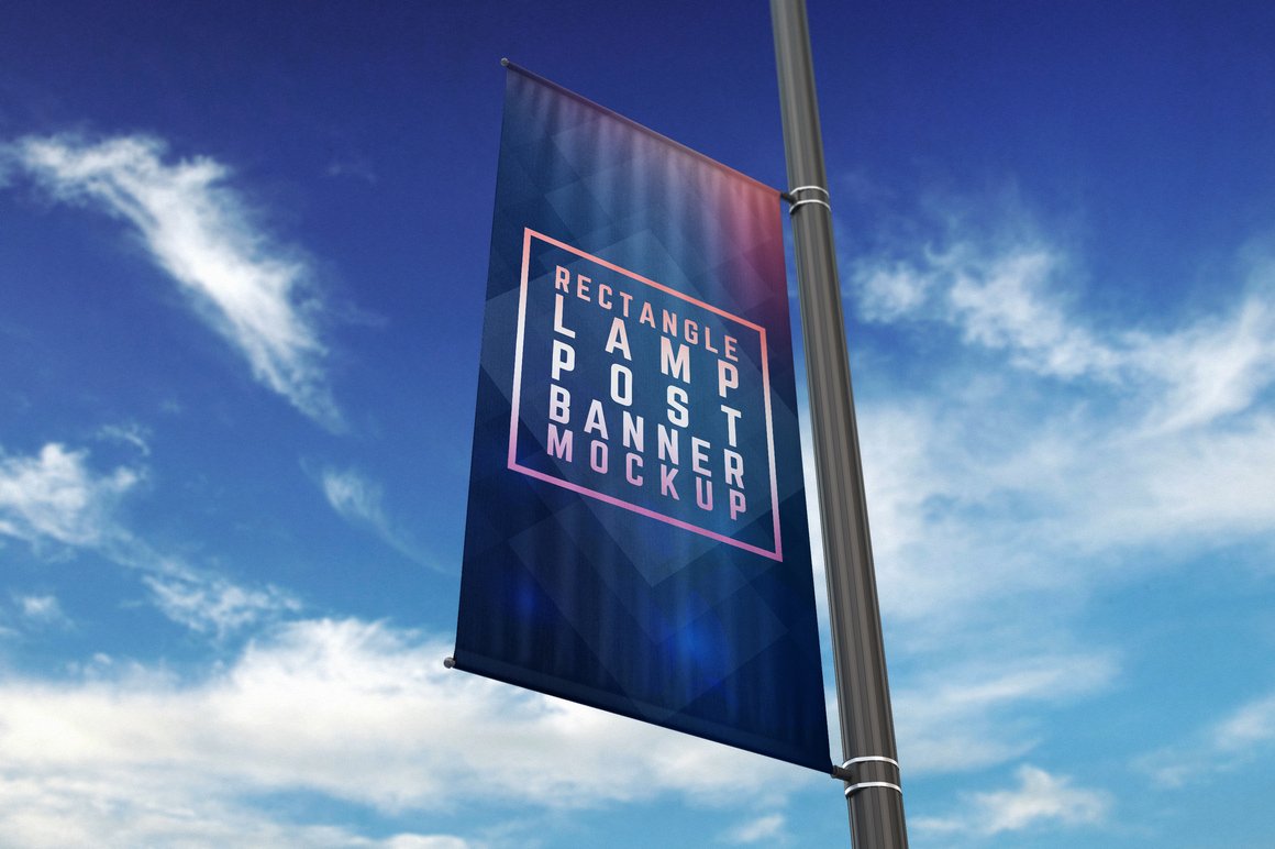 Rectangle Lamp Post Banner Mock-Up preview image.