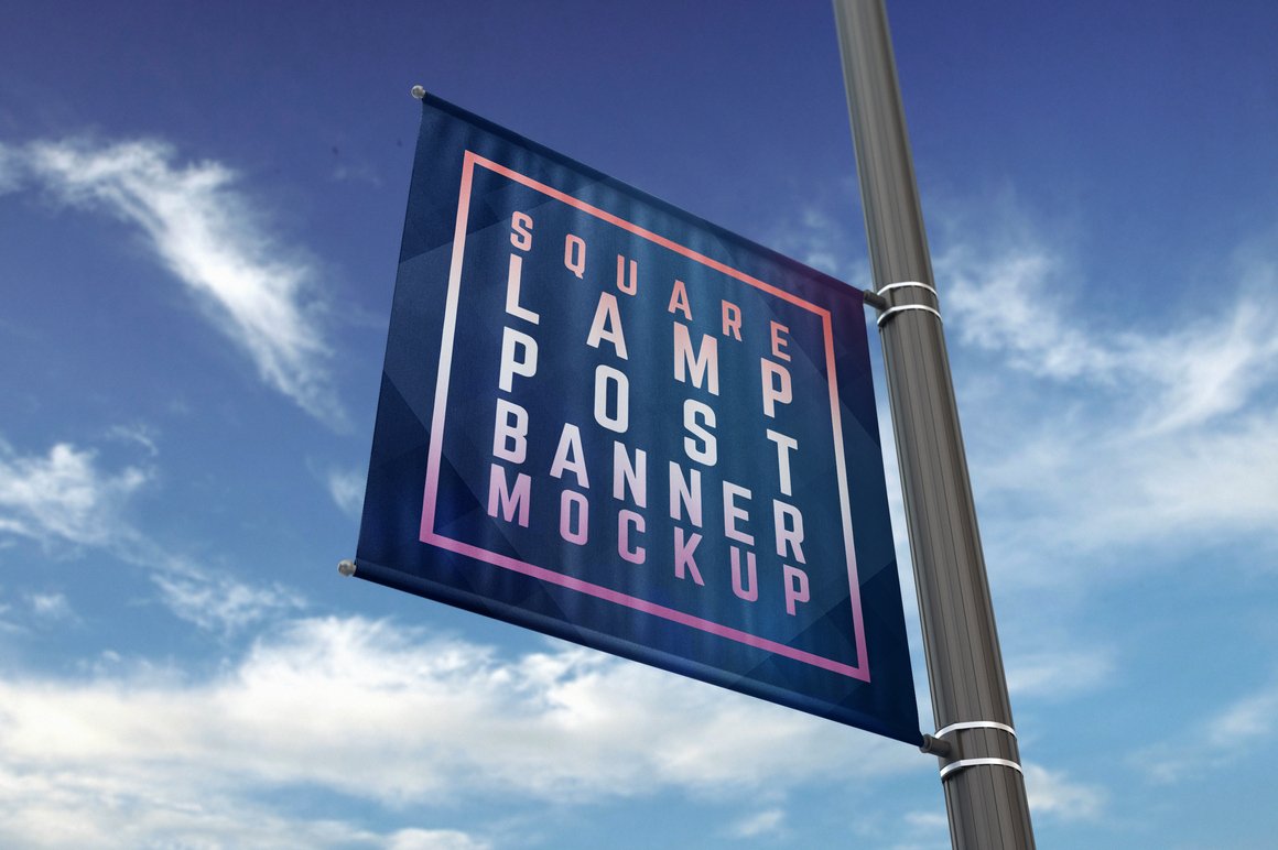 Square Lamp Post Banner Mock-Up preview image.