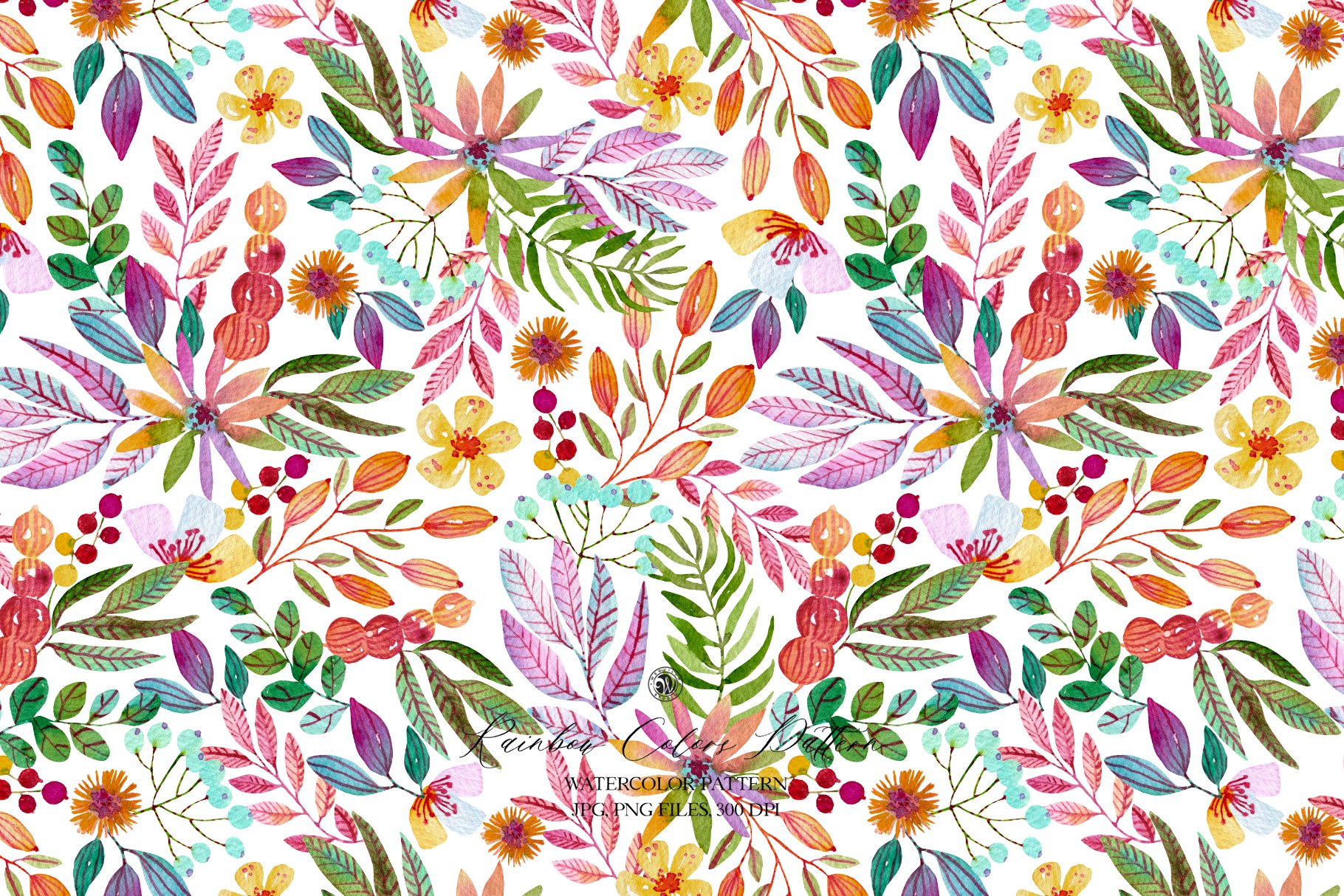 Rainbow Colors Watercolor Pattern preview image.