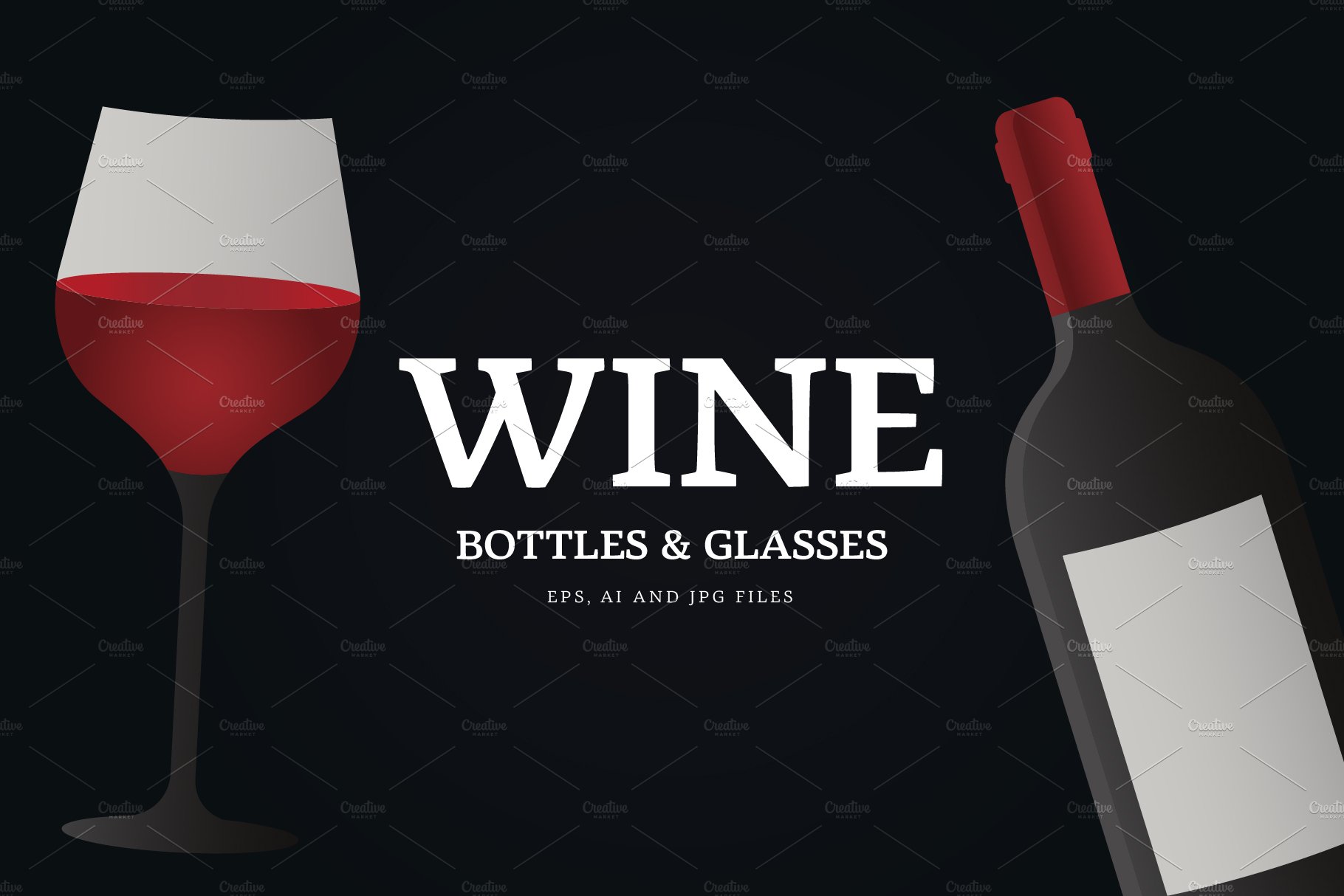Set of wine bottles and glasses cover image.