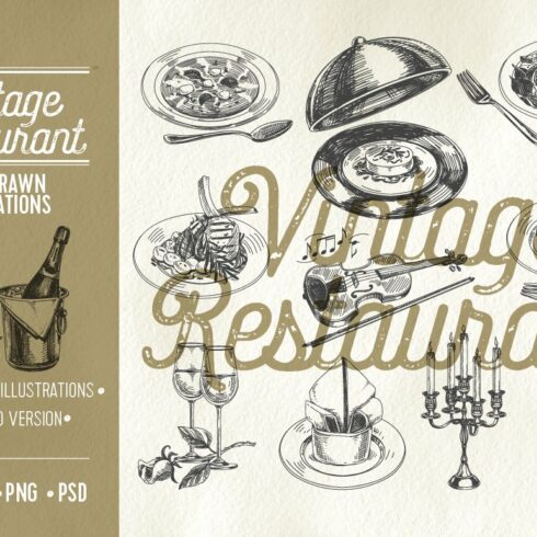 Vintage restaurant illustrations cover image.