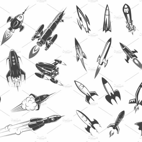 Rockets vector spaceship cartoon retro icons set cover image.