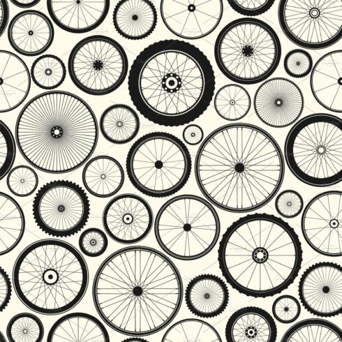 Bicycle wheel seamless pattern. Bike cover image.