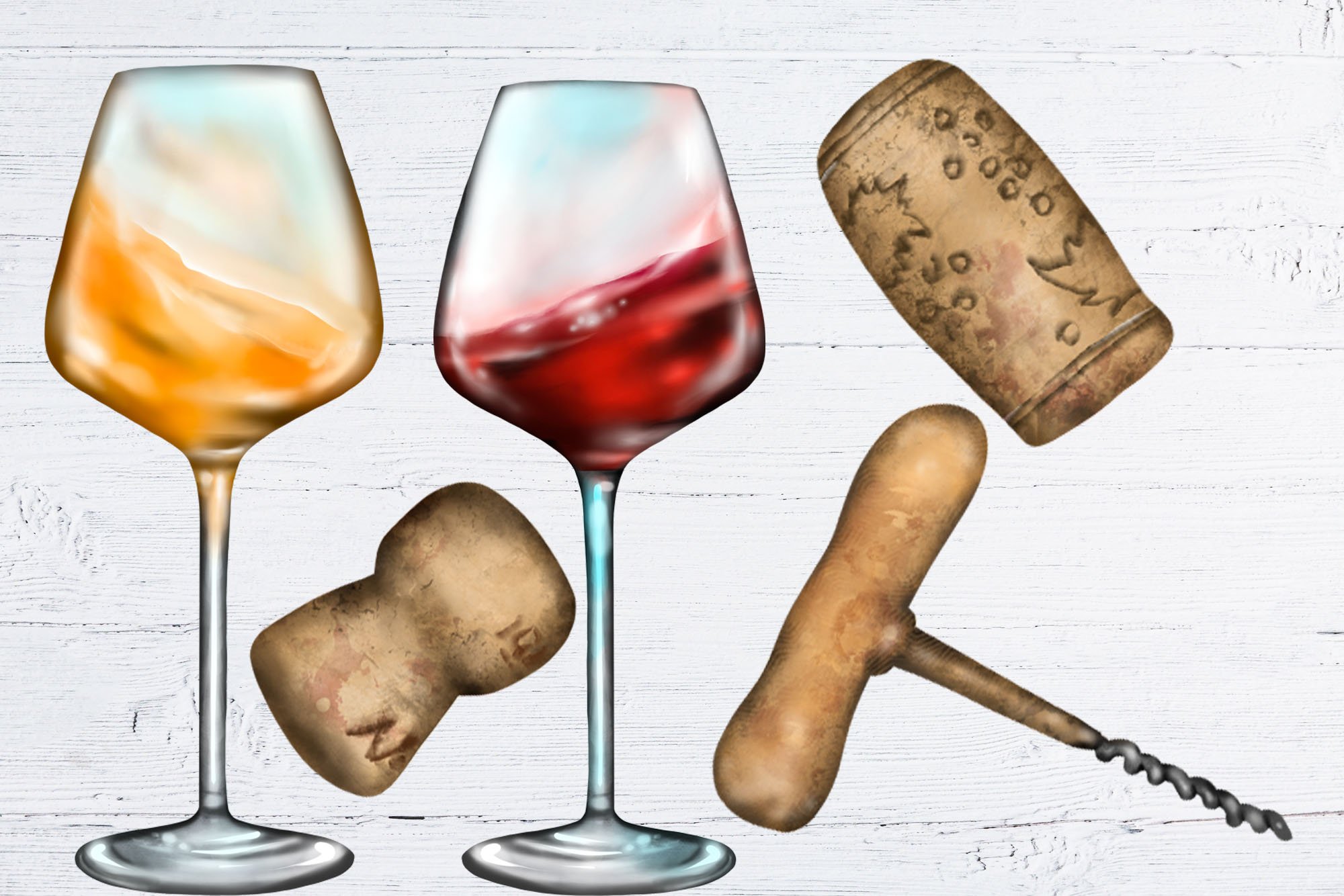 Wine Clipart Watercolor &mixed media preview image.