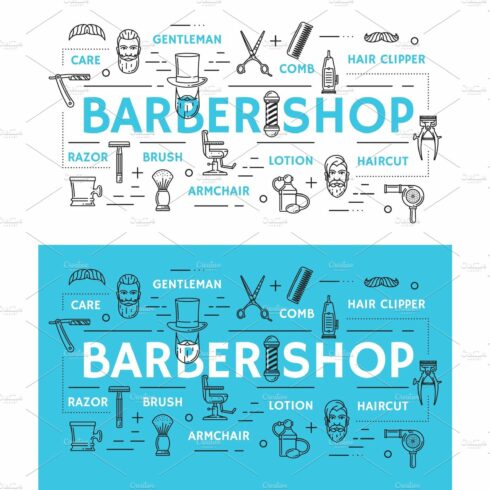Barbershop service icons and symbols cover image.