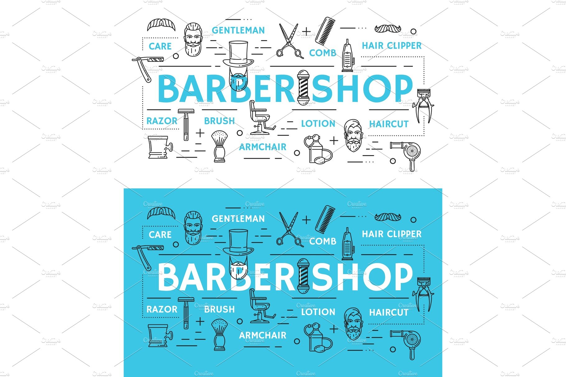 Barbershop service icons and symbols cover image.