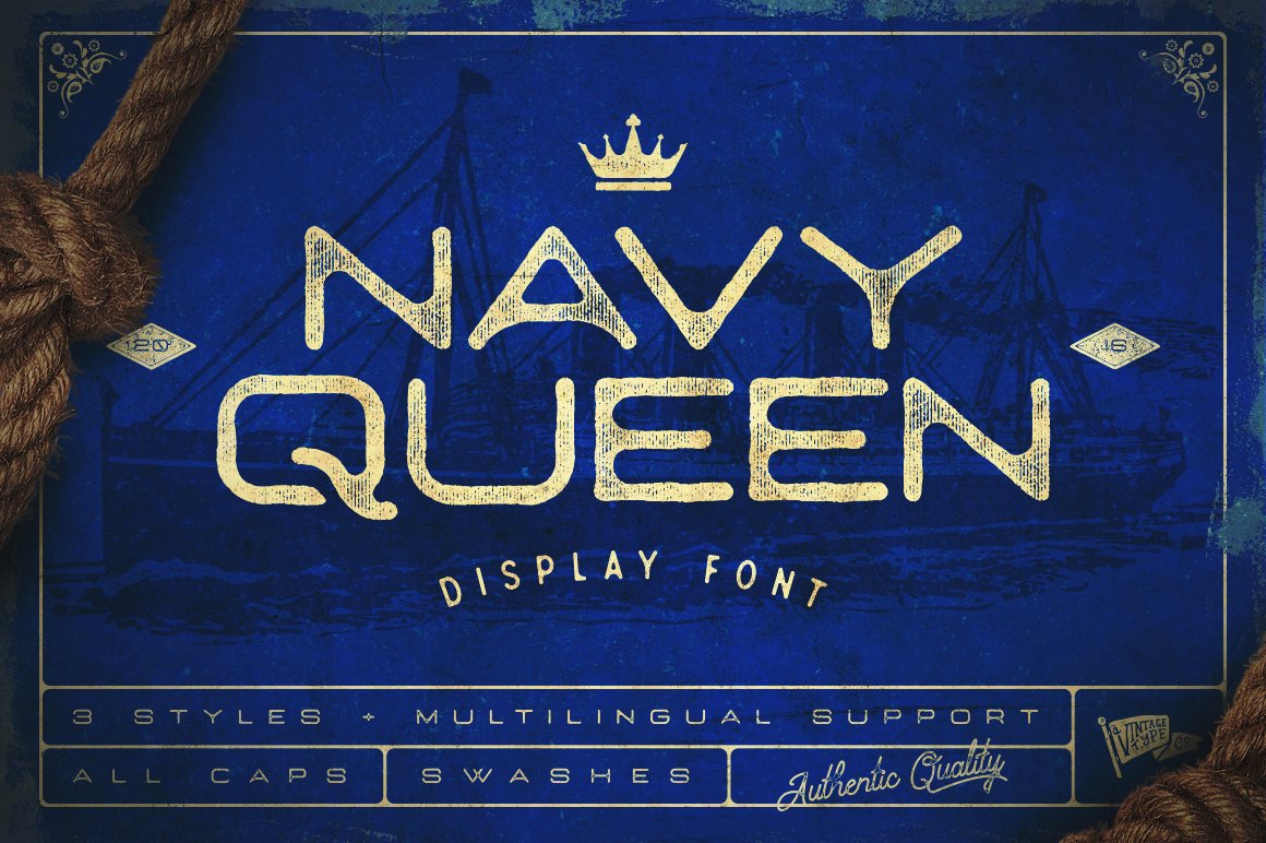 Navy Queen Display Font cover image.