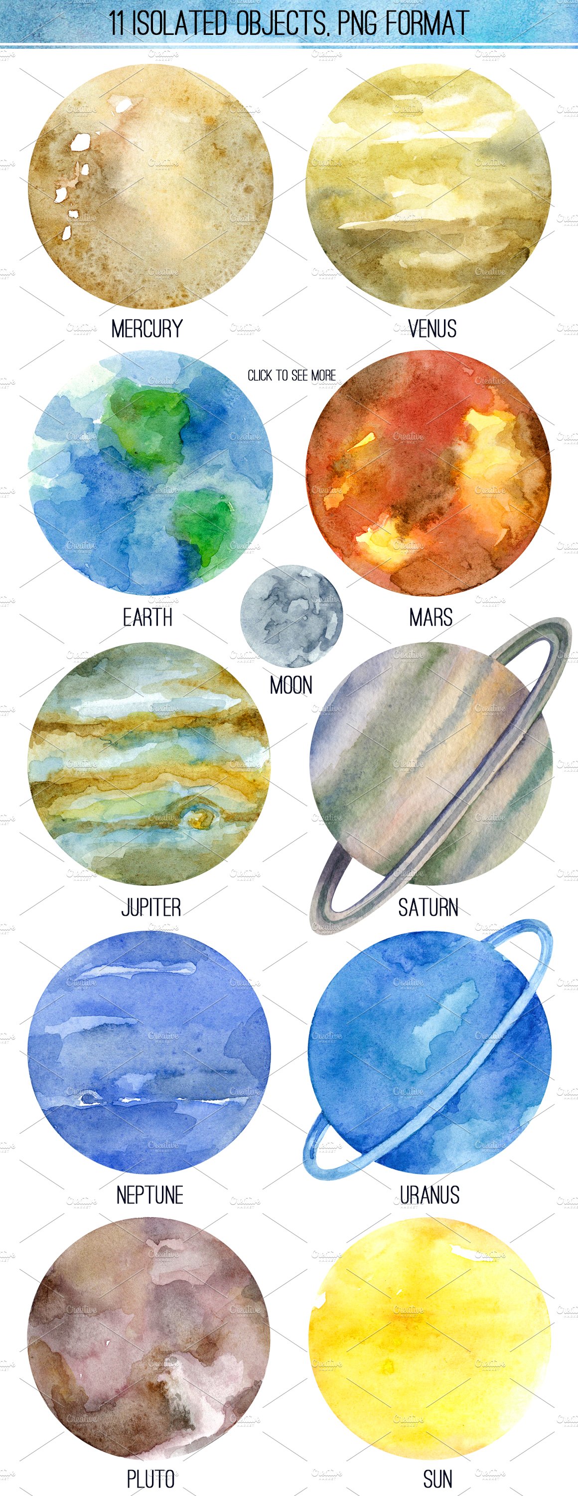 Solar system Watercolor clipart preview image.