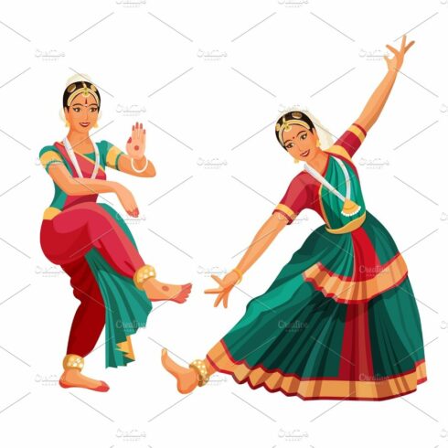 Woman dancer in national indian cloth dancing Bharatanatyam folk dance cover image.
