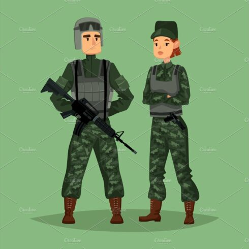 Military man and woman soldiers, special forces cover image.
