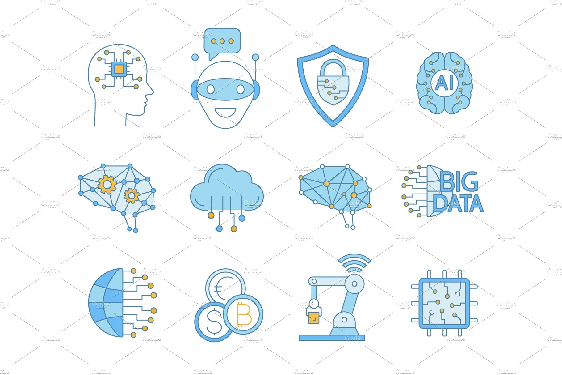 Artificial intelligence color icons cover image.