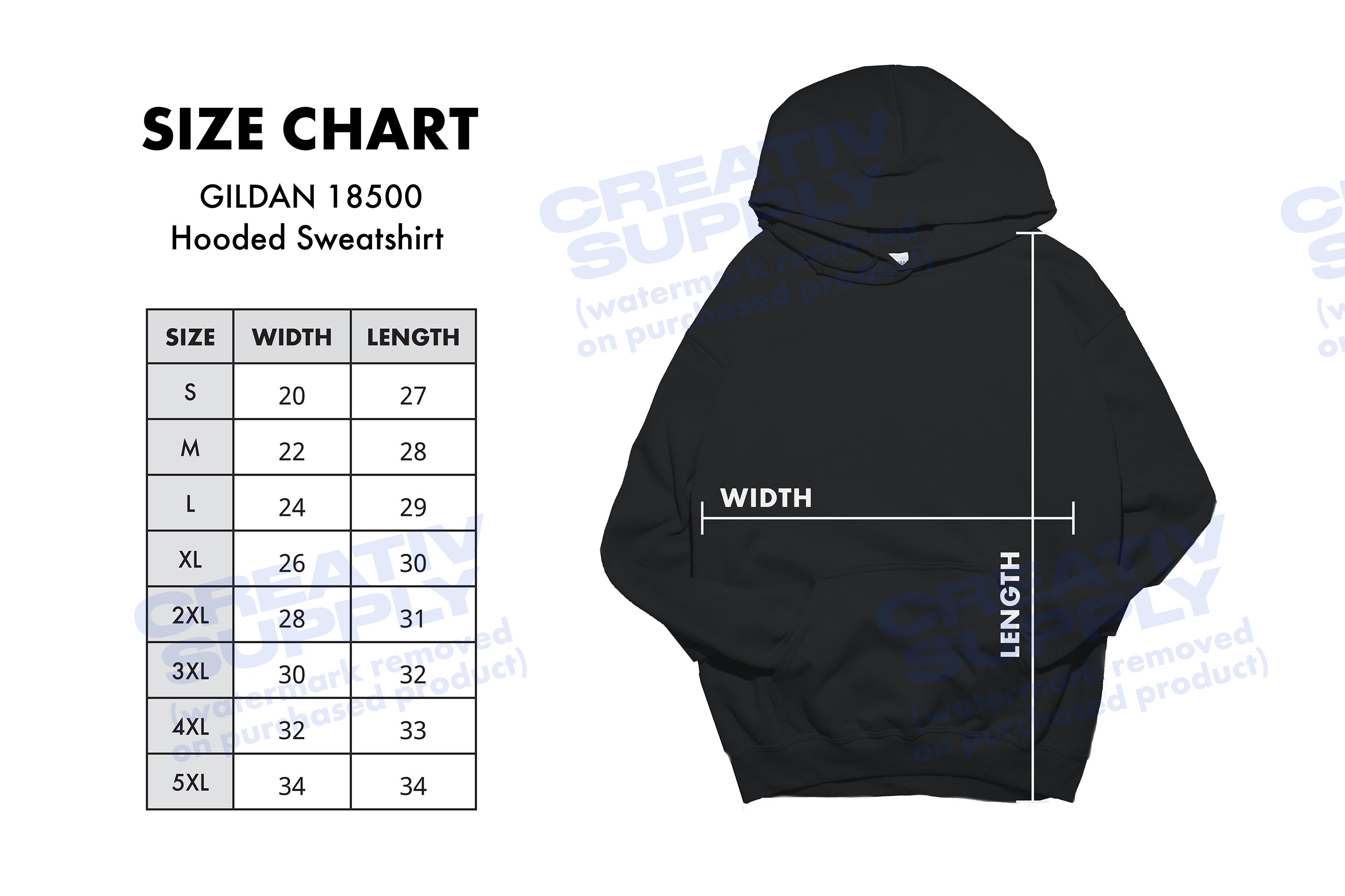 Gildan 18500 Hoodie Size Chart cover image.