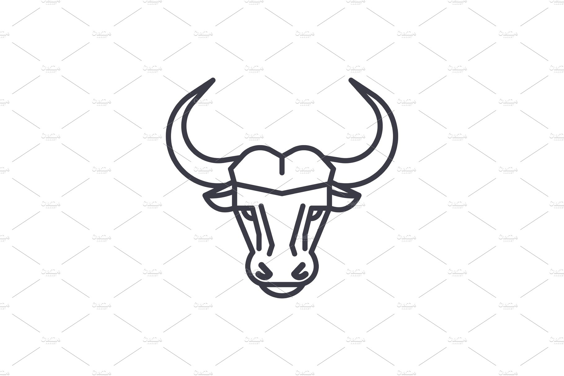 buffalo head vector line icon, sign, illustration on background, editable s... cover image.
