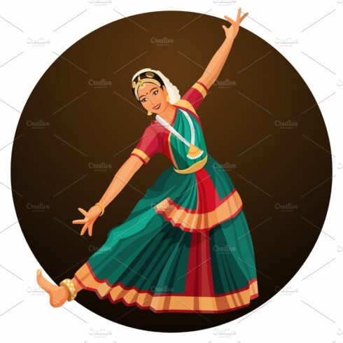 Solo dance performed by girl with hindi accessories. Bharatanatyam woman cover image.