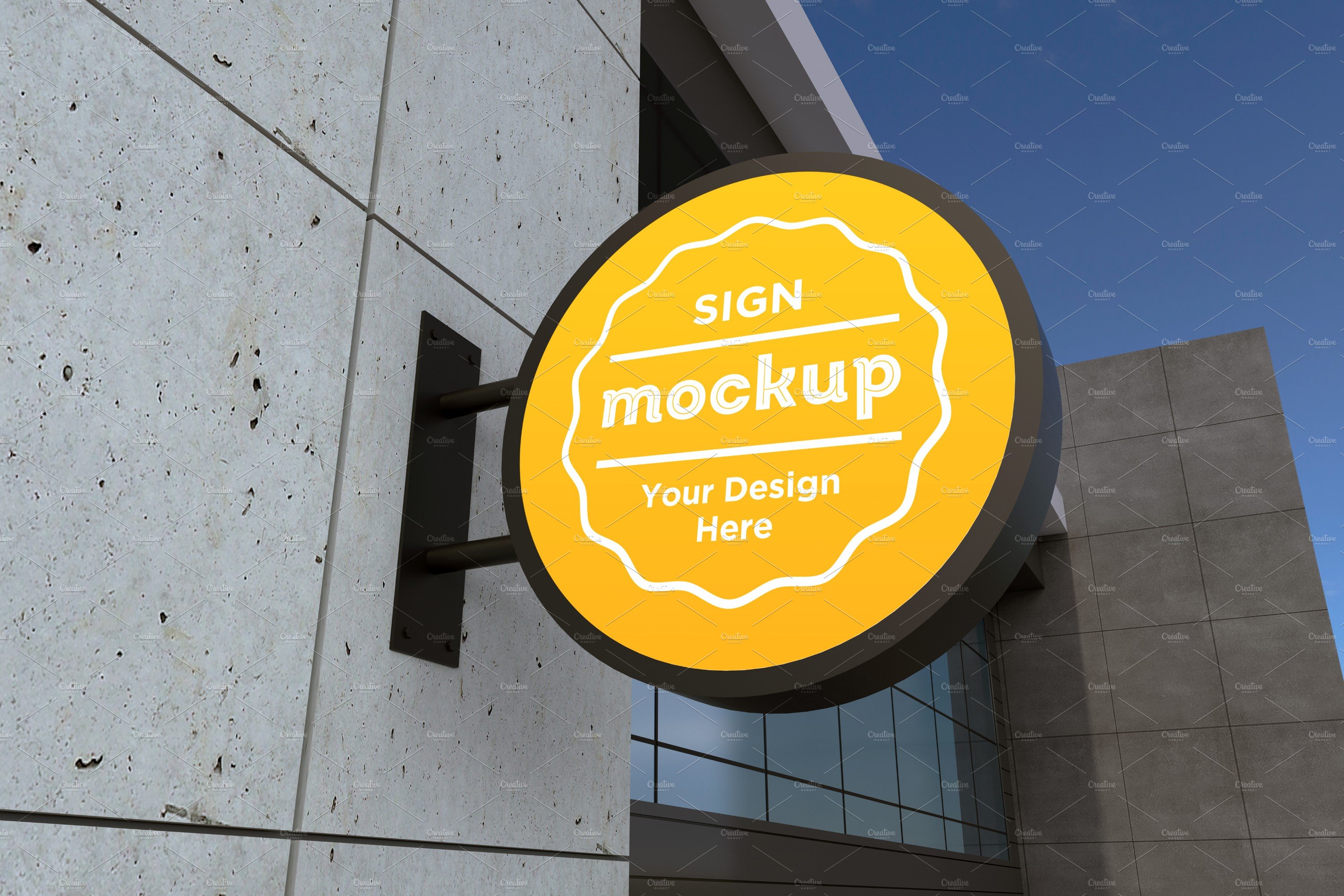 Rounded wall mount Sign mockup preview image.