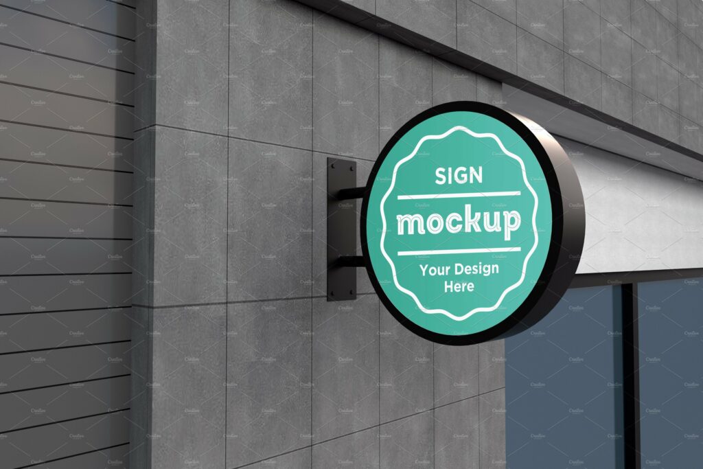 Round wall mount sign mockup – MasterBundles