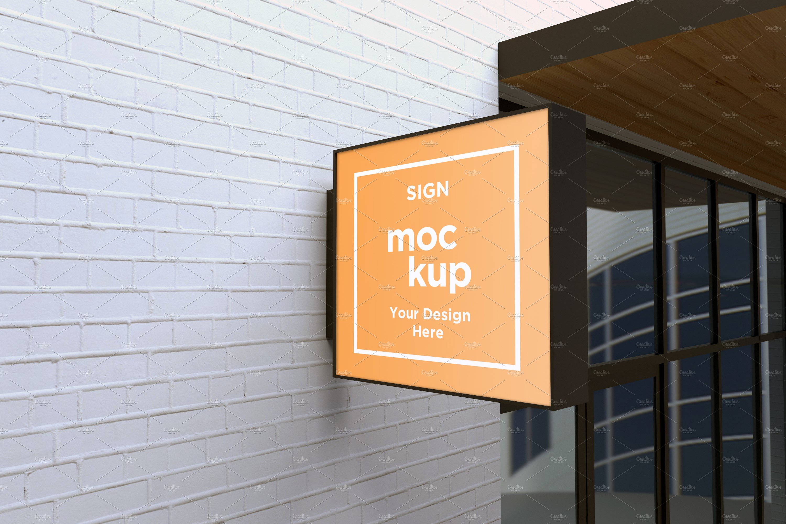 Wall mount sign façade board mockup cover image.