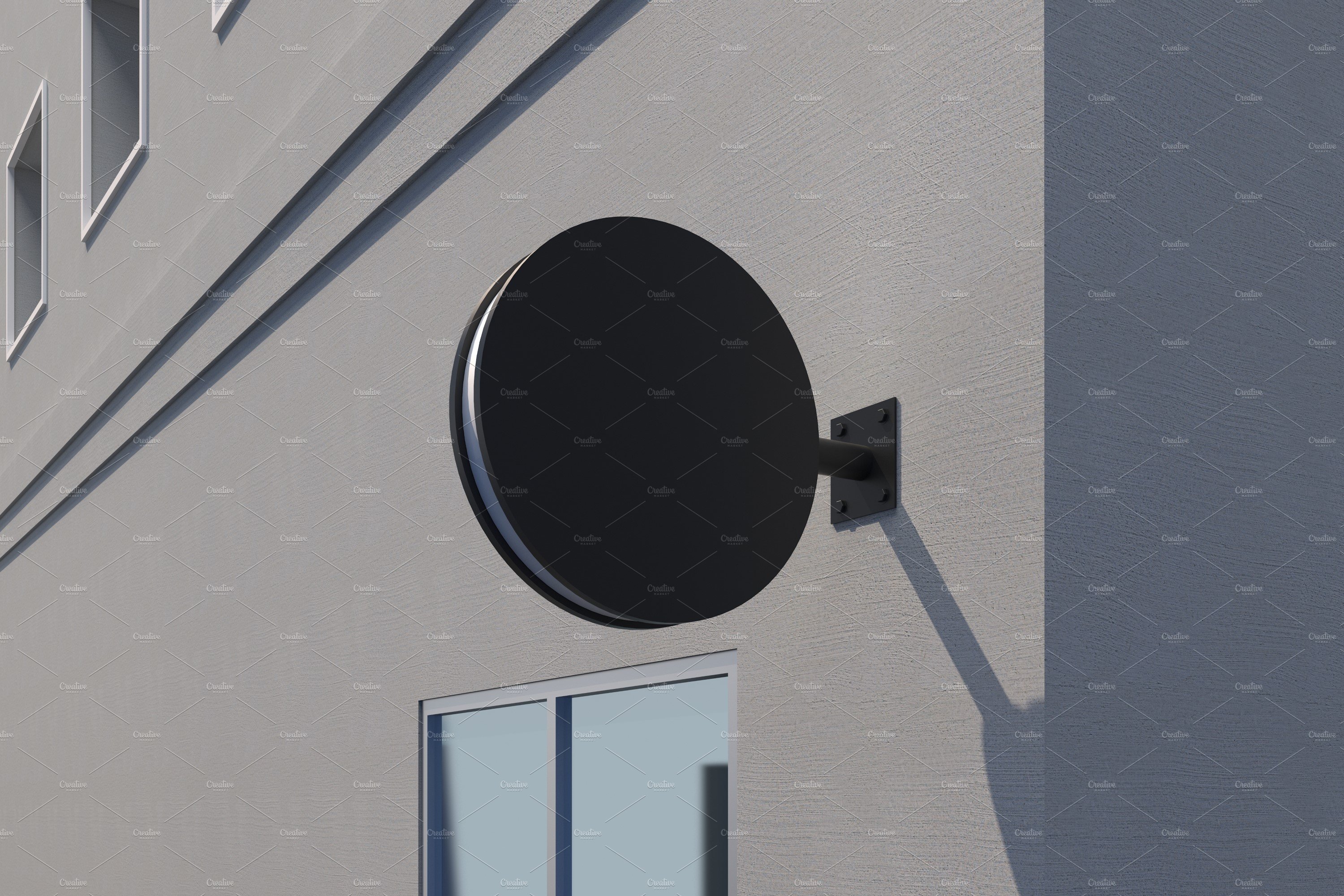 Round wall mount façade sign mockup preview image.