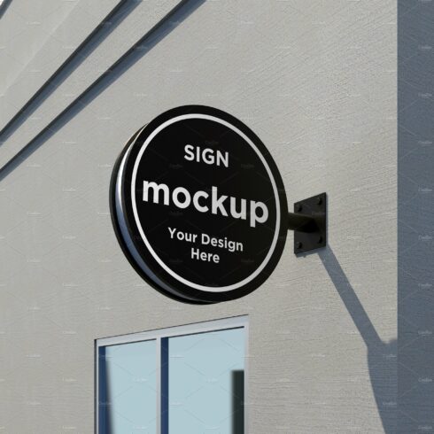 Round wall mount façade sign mockup cover image.