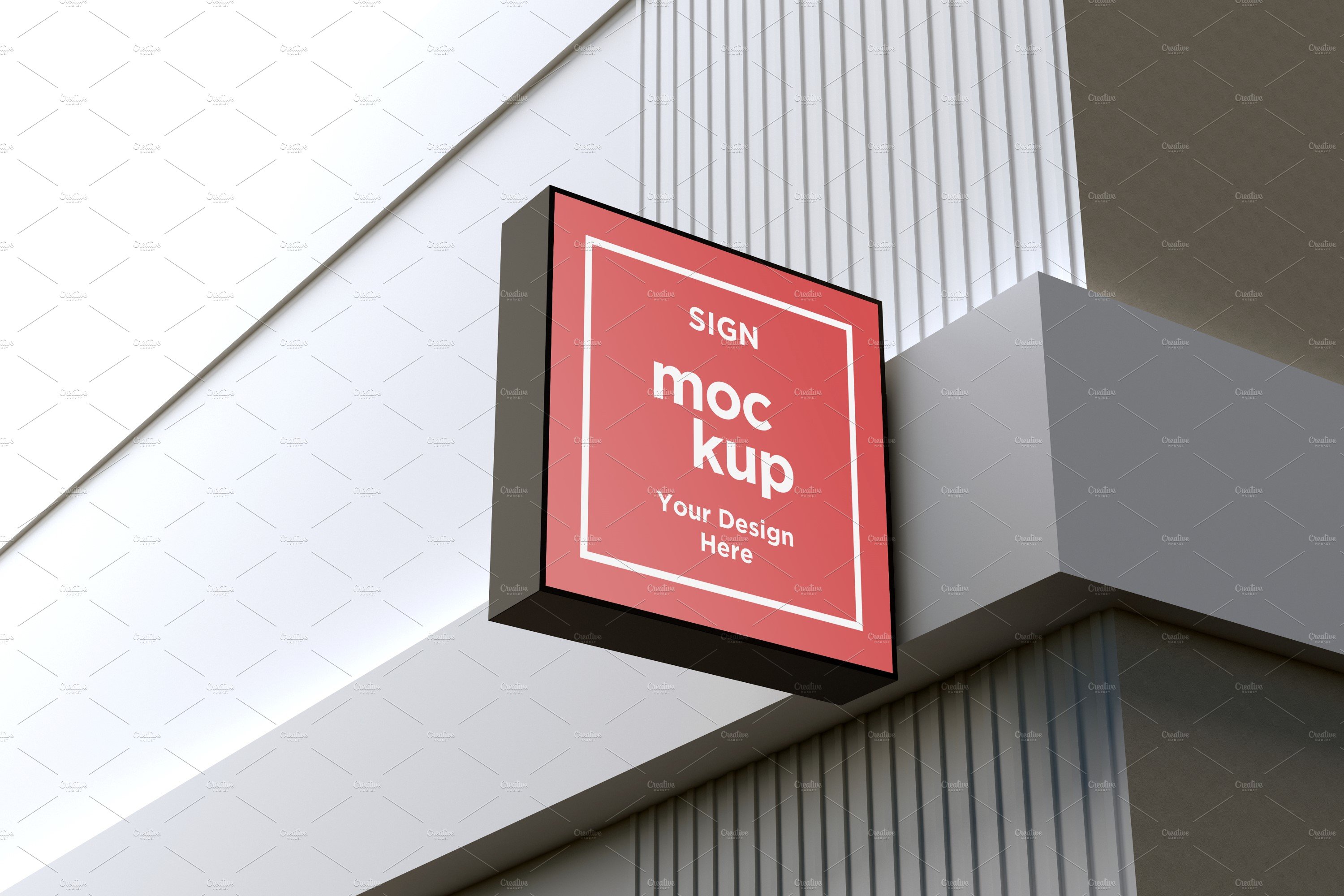 Square Wall Mount Façade Sign Mockup cover image.