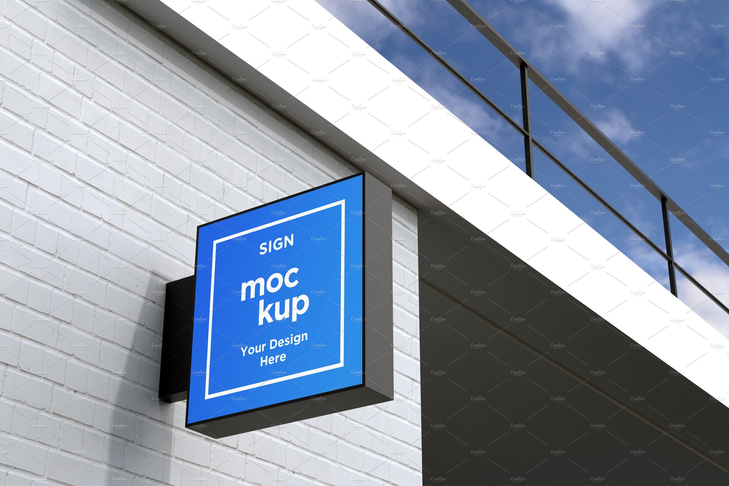 Square Wall Mount Façade Sign Mockup cover image.