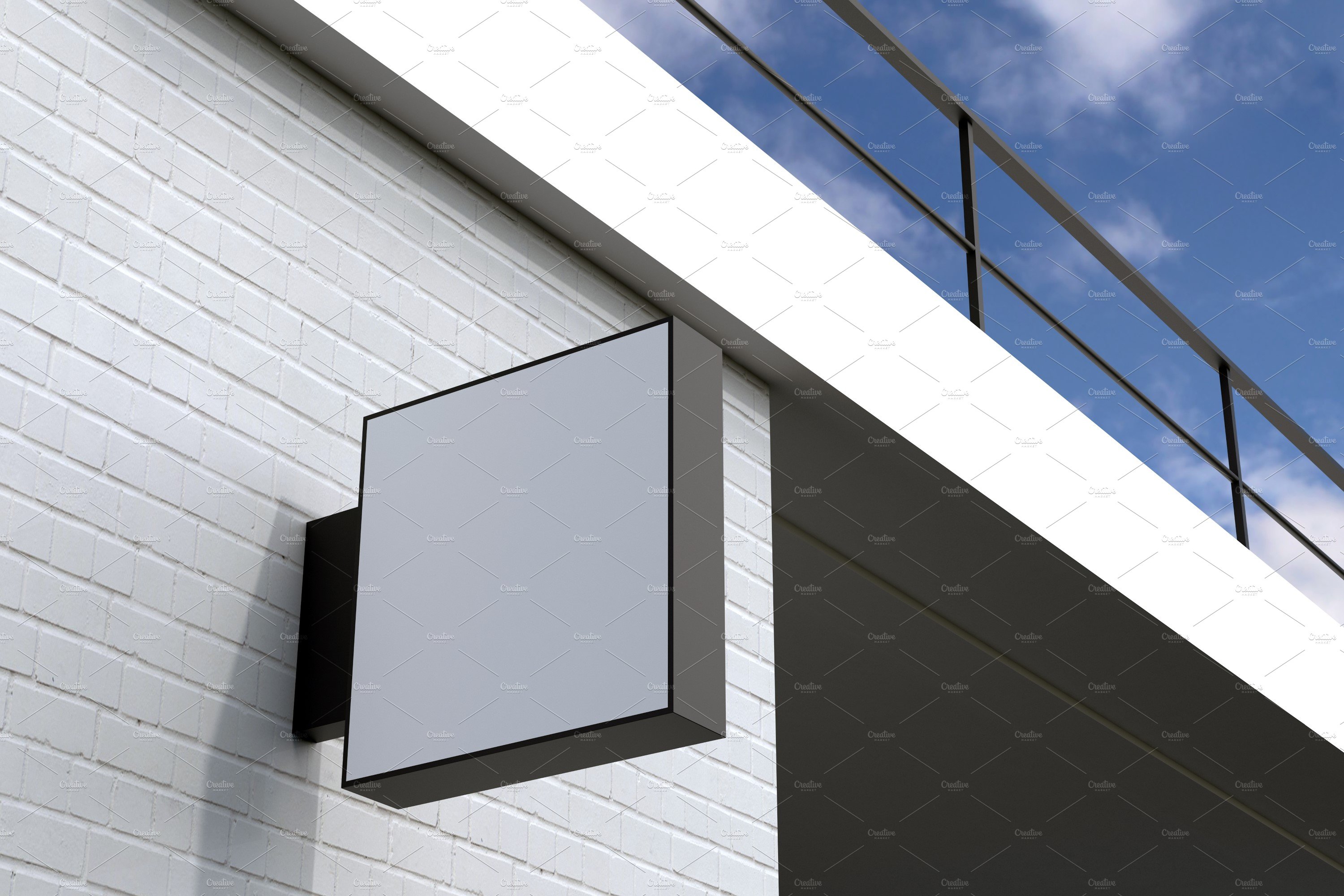 Square Wall Mount Façade Sign Mockup preview image.