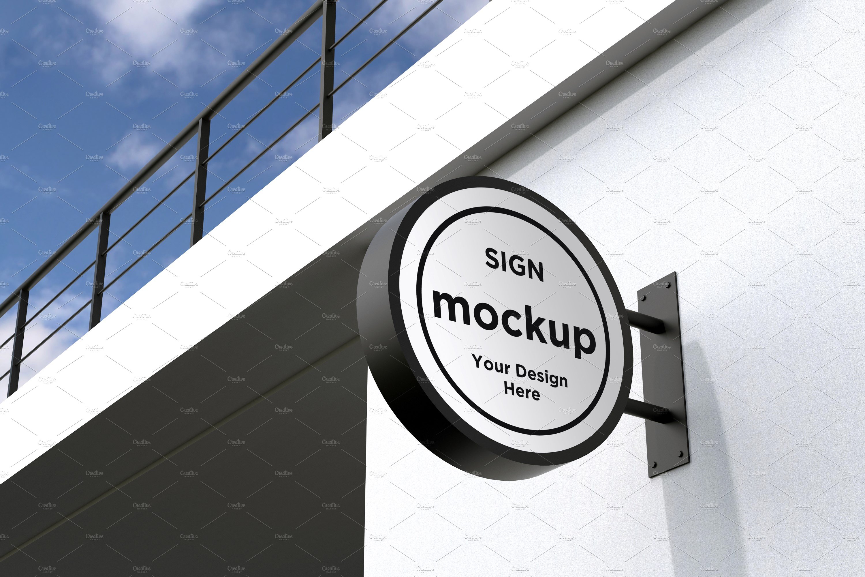 Square Shaped Wall Mount Facade Sign Mockup Template